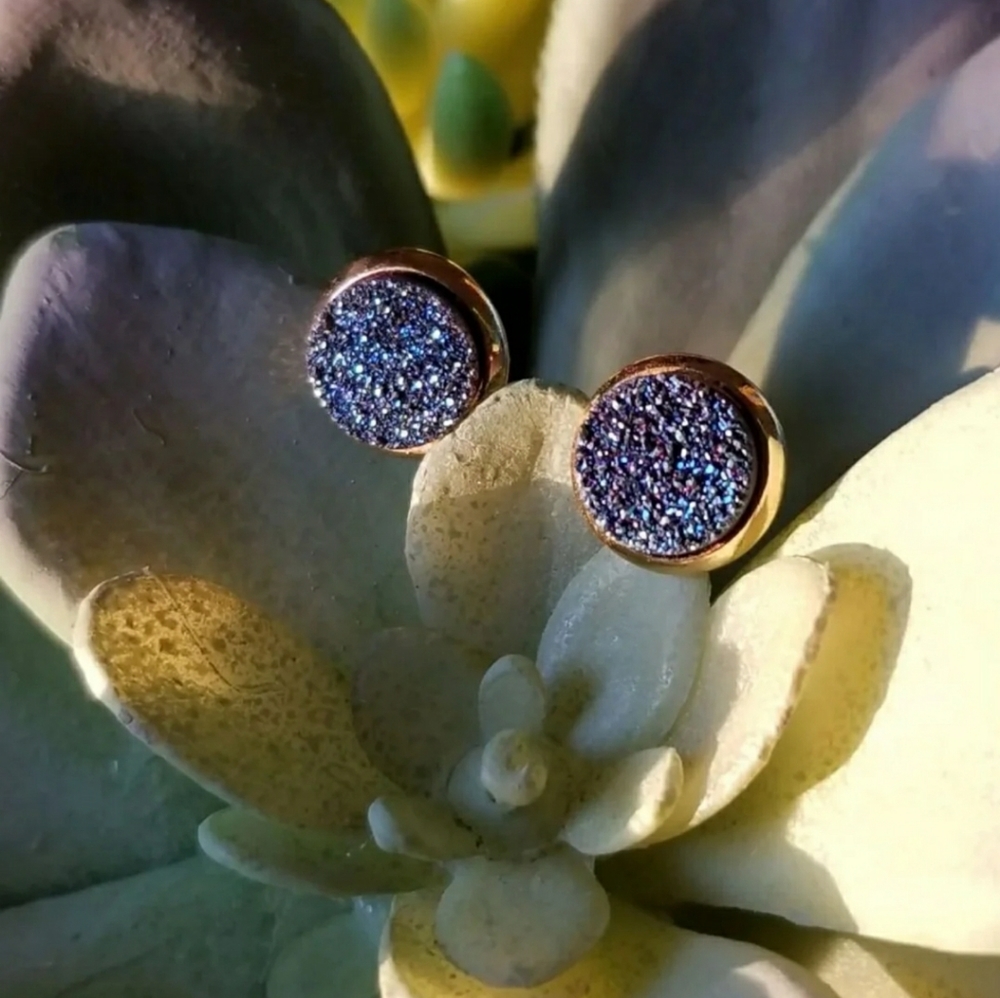 ❤Druzy blue earrings studs
